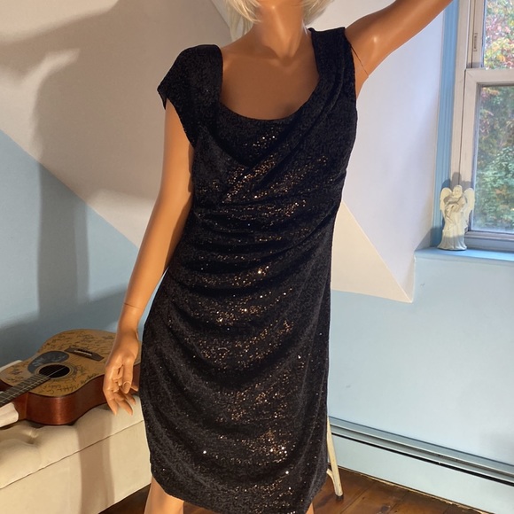 SEQUINED BLACK DRESS FORM FITTING STRETCH SIZE 14 JESSICA SIMPSON EUC - Picture 6 of 9